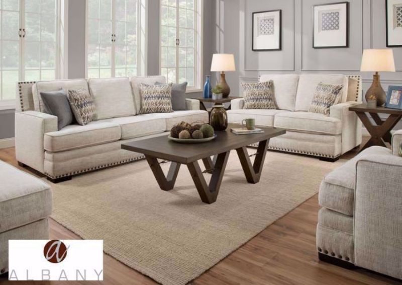 Symbio Sofa Set by Albany Industries in a Creamy Beige/Off White Upholstery. Includes Sofa, Loveseat and Chair | Home Furniture + Mattress
