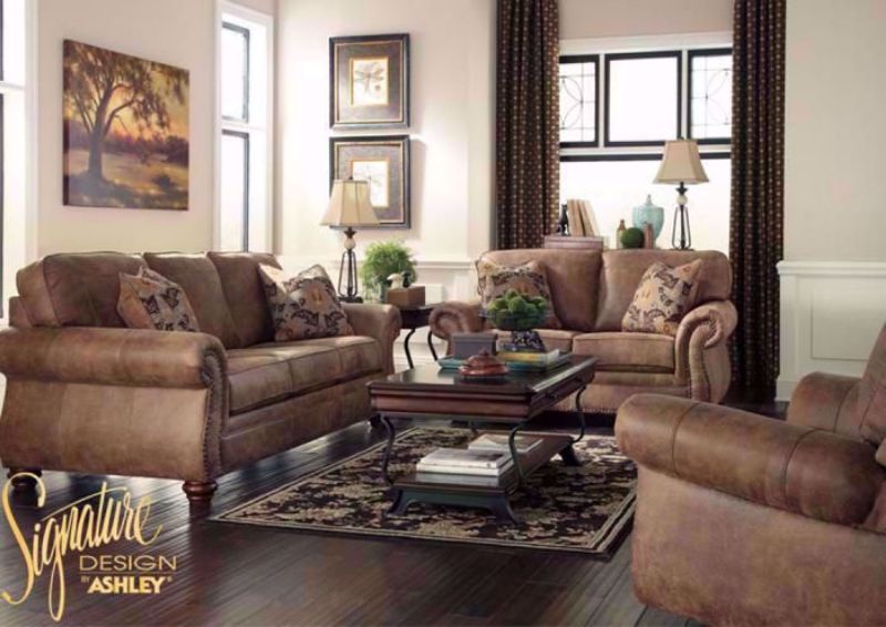 Brown Upholstered Larkinhurst Sofa Set by Ashley Furniture Includes Sofa, Loveseat and Recliner | Home Furniture + Mattress
