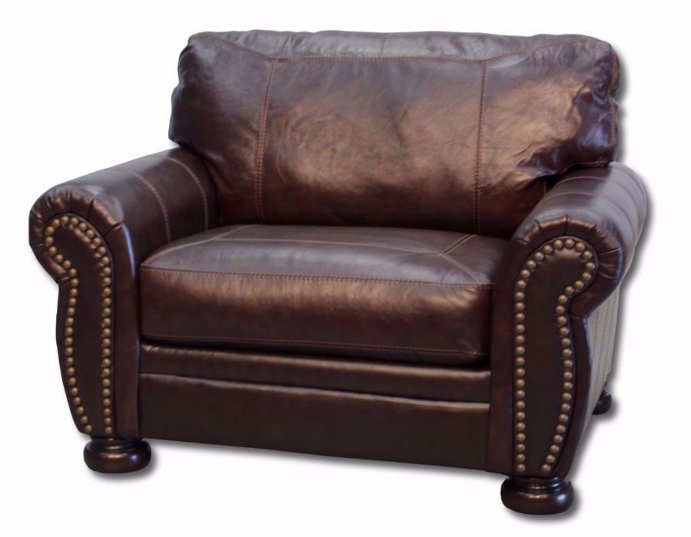 Banner Chair by Ashley Furniture Slightly Angled View with Brown Top Grain Leather Upholstery, Nailhead Trim Accents and Oversize Design | Home Furniture Plus Bedding