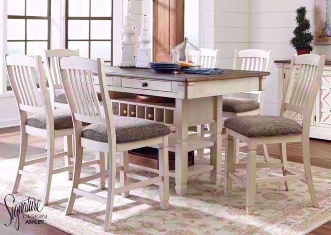 Antique White Bolanburg Dining Set by Ashley Furniture Table and Upholstered Seating on 6 Chairs in a Room Setting | Home Furniture Plus Mattress