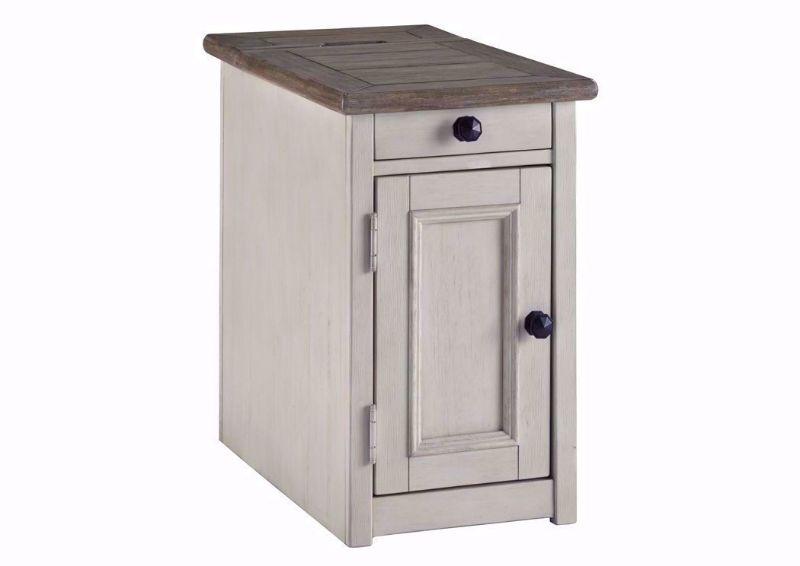 Bolanburg Chairside End Table by Ashley Furniture with Brown Table Top and White Finish, 1 Drawer and Enclosed Cabinet | Home Furniture Plus Bedding