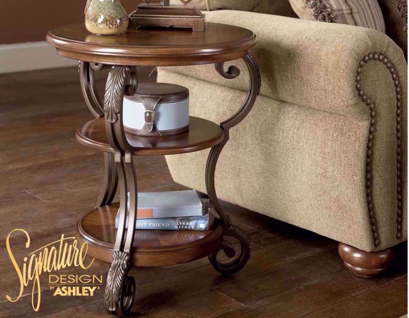Side View of the Brown Nestor Recliner Table in Room Setting by Ashley Furniture | Home Furniture Plus Mattress