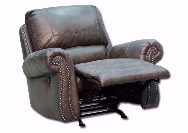 Dark Brown Breville Rocker Recliner by Ashley Furniture Showing the Recliner at an Angle with the Chaise Open | Home Furniture Plus Bedding