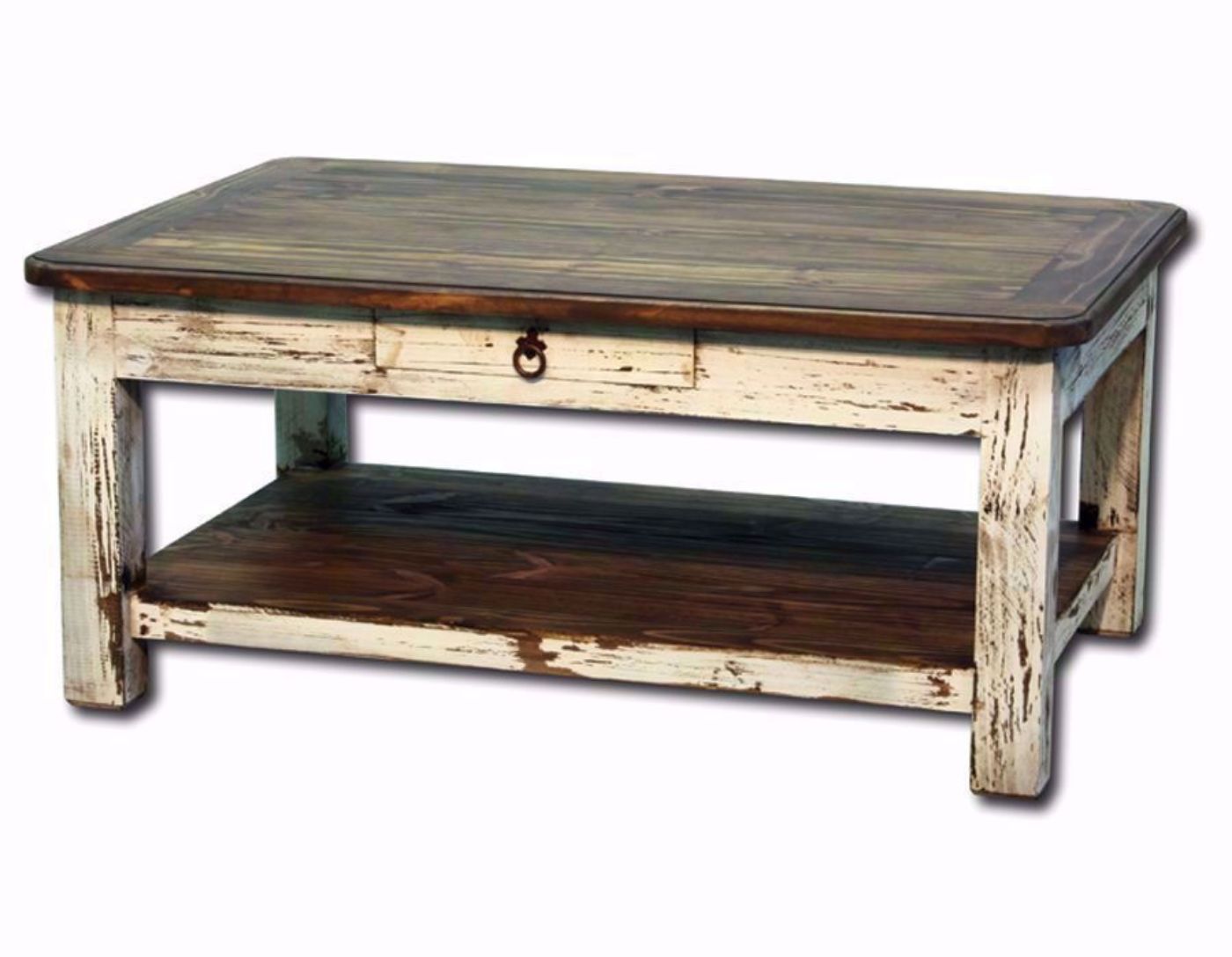 White and Brown Cottage Coffee Table at an Angle | Home Furniture Plus Mattress