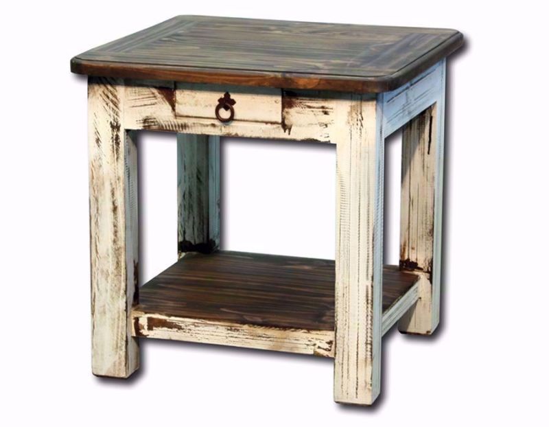 White and Brown Cottage End Table at an Angle | Home Furniture Plus Mattress