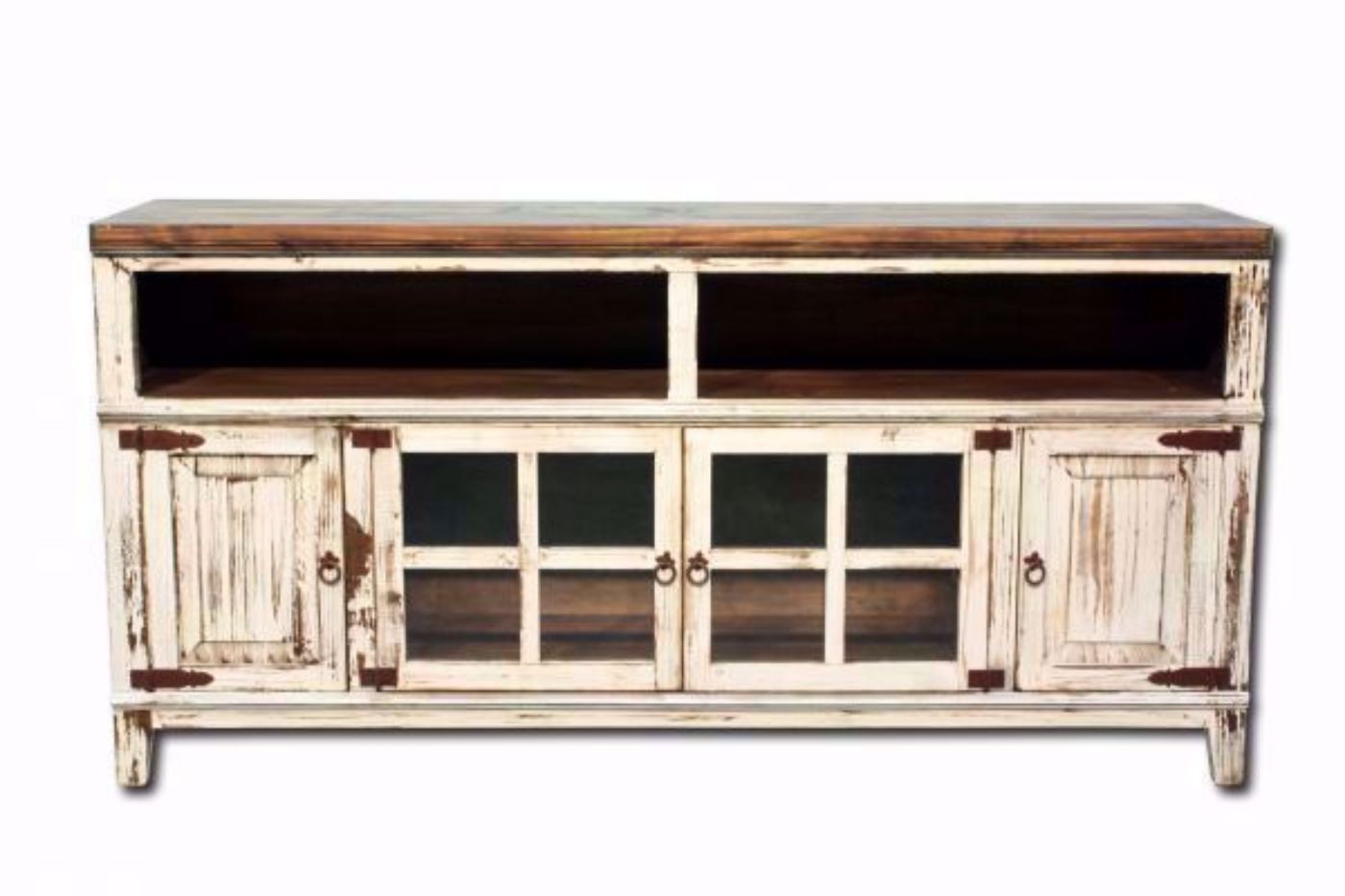 Distressed White Eduardo TV Stand, White Facing Front | Home Furniture Plus Mattress