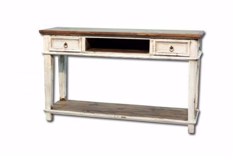 Rustic White Europa Antique TV Stand at an Angle | Home Furniture Plus Mattress