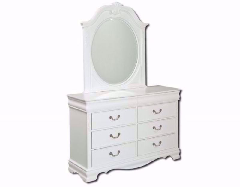Crisp White Jessica Dresser with Mirror at an Angle | Home Furniture Plus Mattress