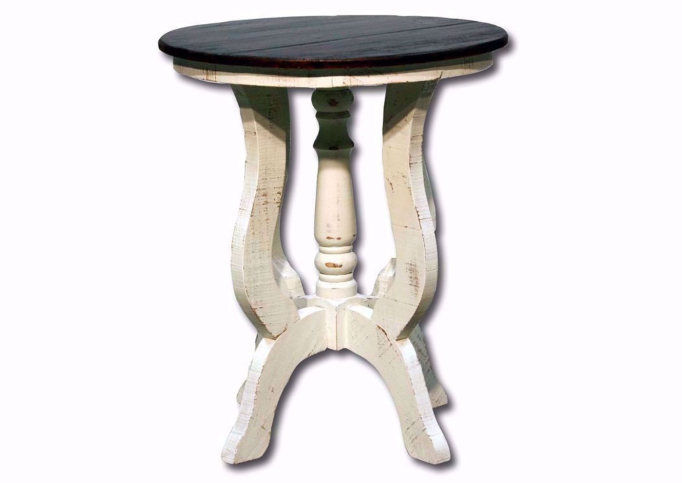 White and Brown Round Juniper End Table Facing Front | Home Furniture Plus Mattress