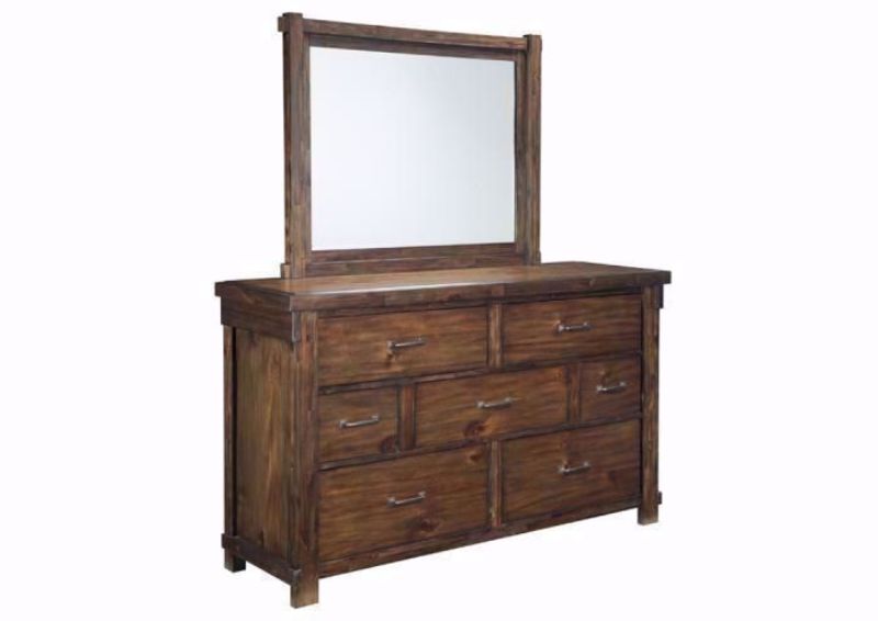 Lakeleigh Dresser with Mirror by Ashley Furniture with a Brown Gray Wash Finish at an Angle | Home Furniture Plus Mattress
