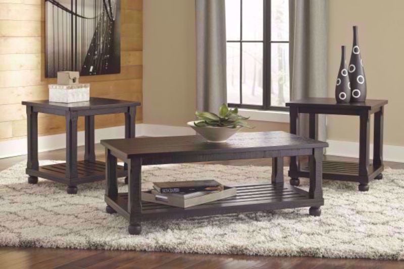Room View of the Black Mallacar 3-Piece Coffee Table and 2 End Tables by Ashley Furniture | Home Furniture Plus Bedding