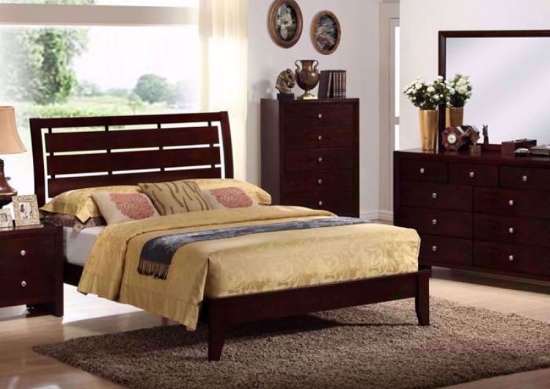 Espresso Brown Marshall Bedroom Set in a Room Setting. Includes Queen Bed, Dresser with Mirror and 1 Nightstand | Home Furniture Plus Bedding