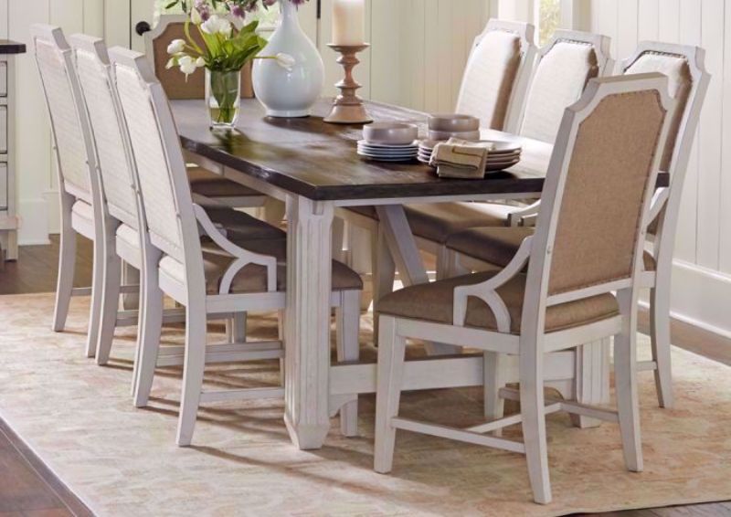 White and Tan Mystic Cay 7 Piece Dining Table Set in a Room Setting | Home Furniture Plus Mattress