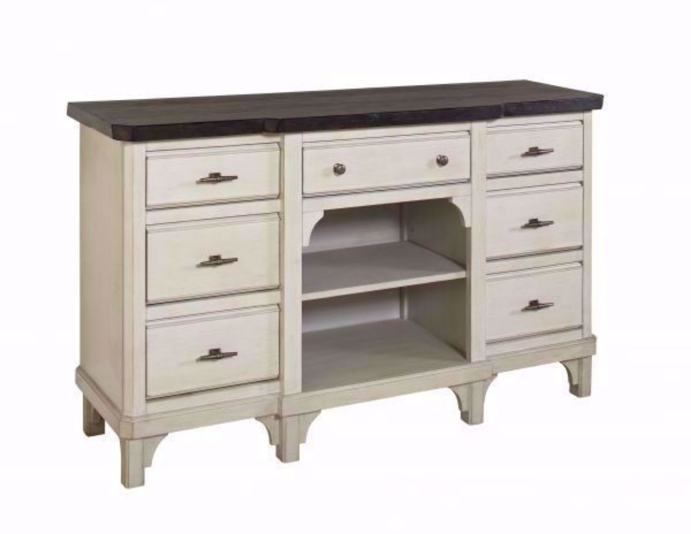 White and Rustic Brown Mystic Cay Buffet at an Angle | Home Furniture Plus Mattress