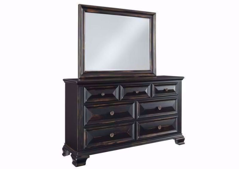 Distressed Black Passages Dresser with Mirror at an Angle | Home Furniture Plus Mattress