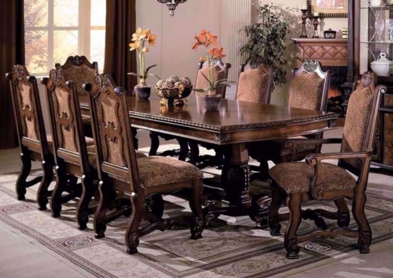 Pecan Brown Renaissance 7 Piece Dining Table Set in a Room Setting | Home Furniture Plus Mattress