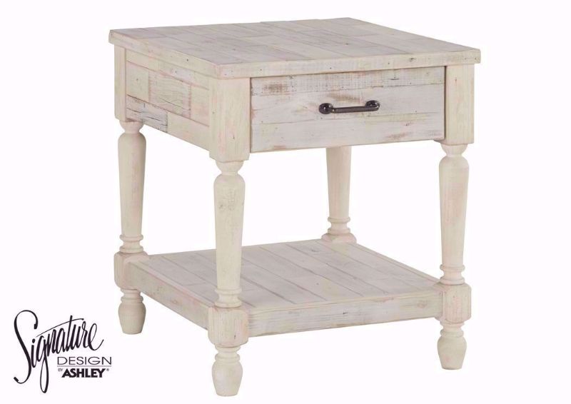 White Shawnalore End Table with 1 Drawer and Open Bottom Shelf by Ashley Furniture | Home Furniture Plus Bedding