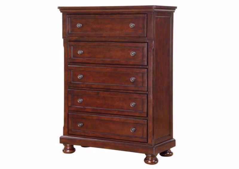Dark Cherry Brown Sofia Chest of Drawers at an Angle | Home Furniture Plus Mattress