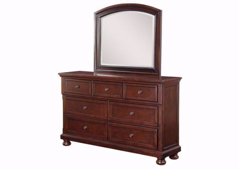 Dark Cherry Brown Sofia Dresser with Mirror at an Angle | Home Furniture Plus Mattress