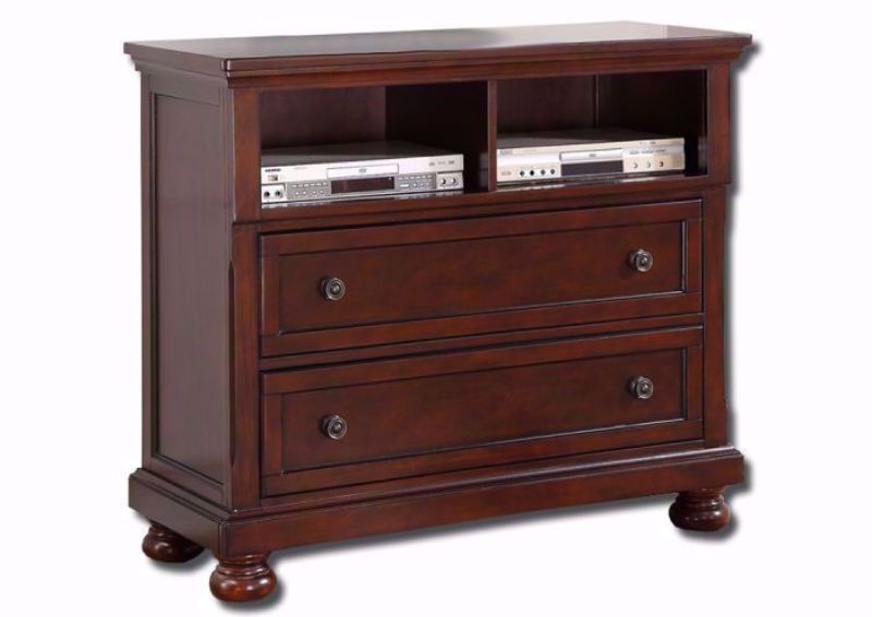 Dark Cherry Brown Sofia TV or Media Chest at an Angle | Home Furniture Plus Mattress