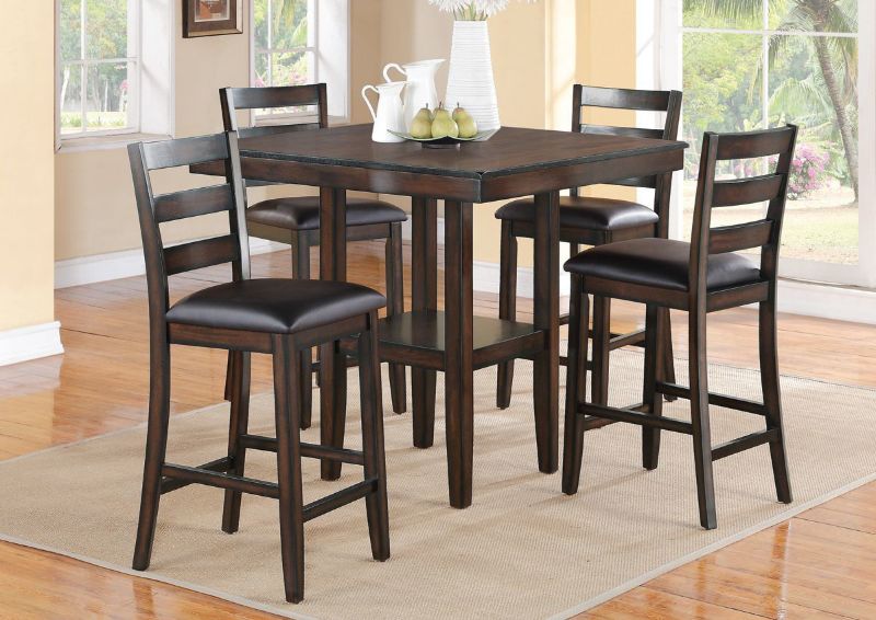 Room View of the Tahoe 5-Piece Counter Height Dining Table Set in Dark Brown by Crown Mark | Home Furniture Plus Bedding