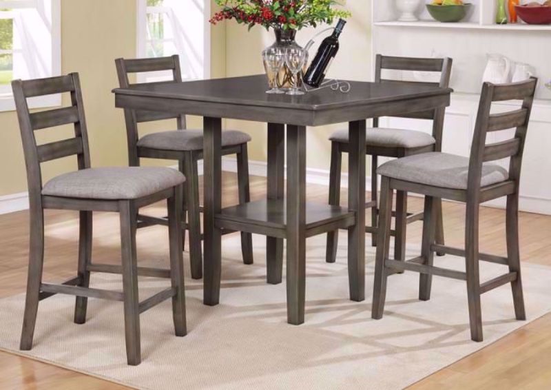 Cool Gray Tahoe 5 Piece Bar Height Dining Table Set in a Room Setting | Home Furniture Plus Mattress