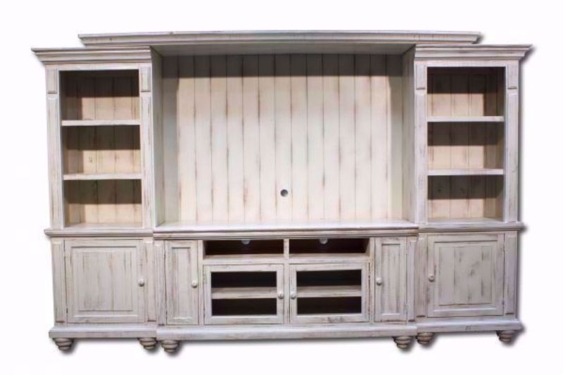 Rustic Painted White Vincente Entertainment Center Facing Front | Home Furniture Plus Bedding