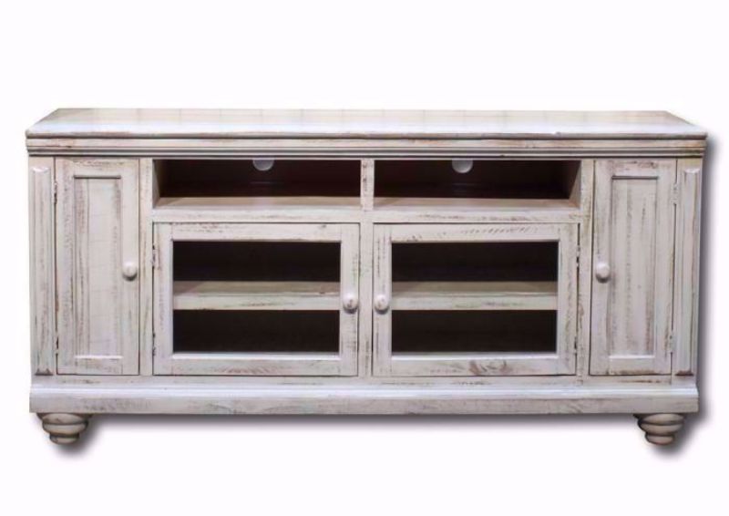 Distressed White Vincente TV Stand Facing Front | Home Furniture Plus Mattress
