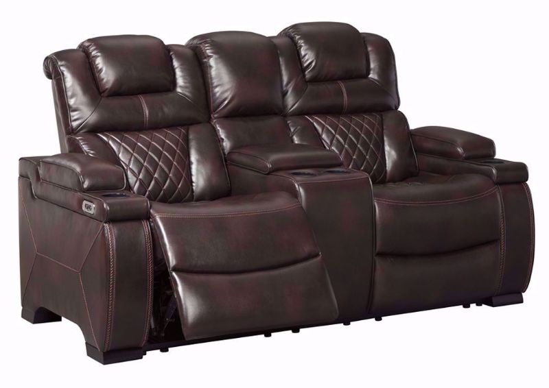 Brown Slightly Angled View Warnerton POWER Reclining Loveseat by Ashley Furniture | Home Furniture Plus Bedding
