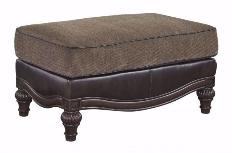 Winsboro Ottoman with Two-Tone Brown Leather Match Upholstery by Ashley Furniture | Home Furniture Plus Bedding