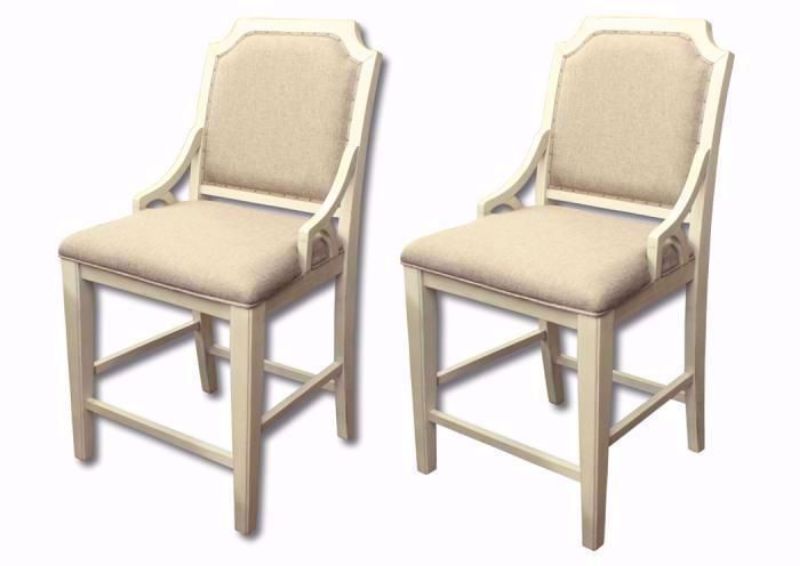 White and Tan Mystic Cay Backed Bar Stools at an Angle | Home Furniture Plus Mattress