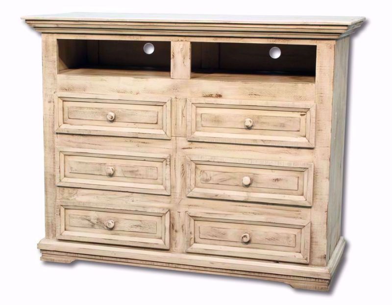 Distressed White Jasper TV Bedroom Chest at an Angle | Home Furniture Plus Mattress