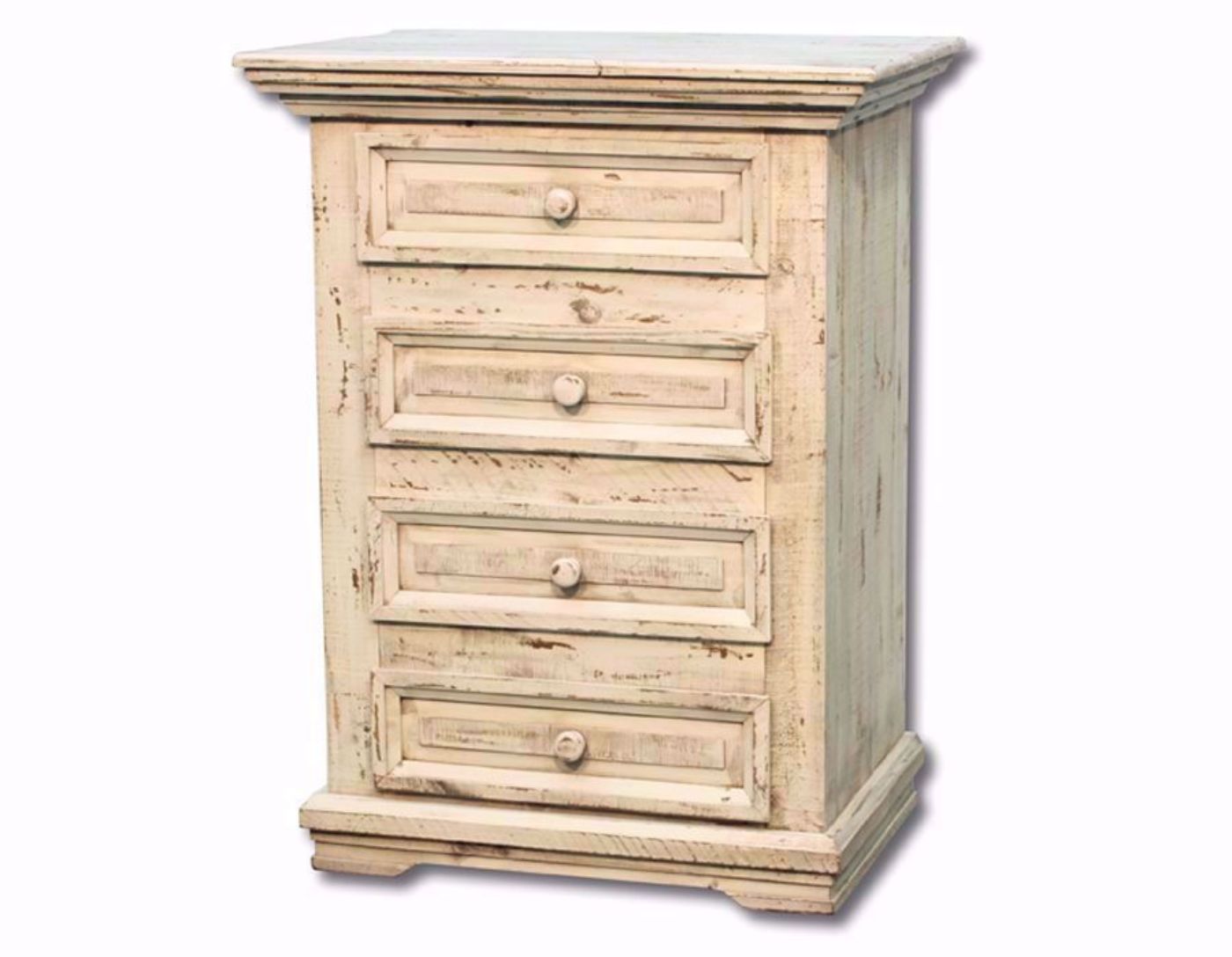 Vintage White Jasper Four Drawer Nightstand at an Angle | Home Furniture Plus Mattress