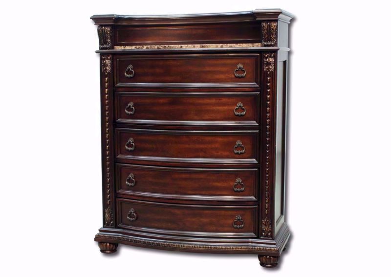 Rich Dark Brown Stanley Chest of Drawers at an Angle | Home Furniture Plus Mattress