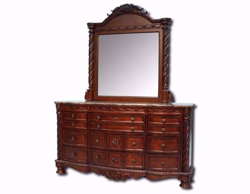Slightly Angled View of the Warm Brown North Shore Dresser with Mirror by Ashley Furniture at an Angle | Home Furniture Plus Mattress