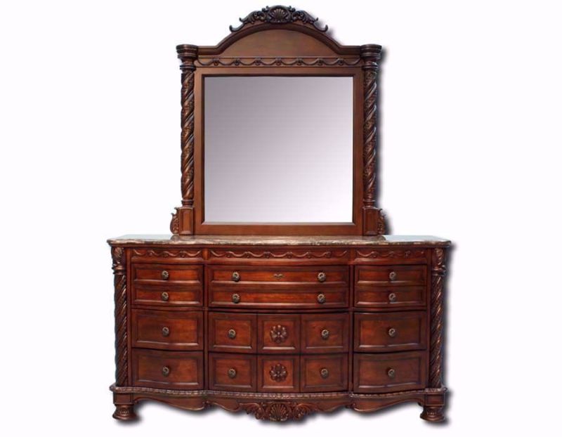 Warm Brown North Shore Dresser with Mirror by Ashley Furniture Facing Front | Home Furniture Plus Mattress