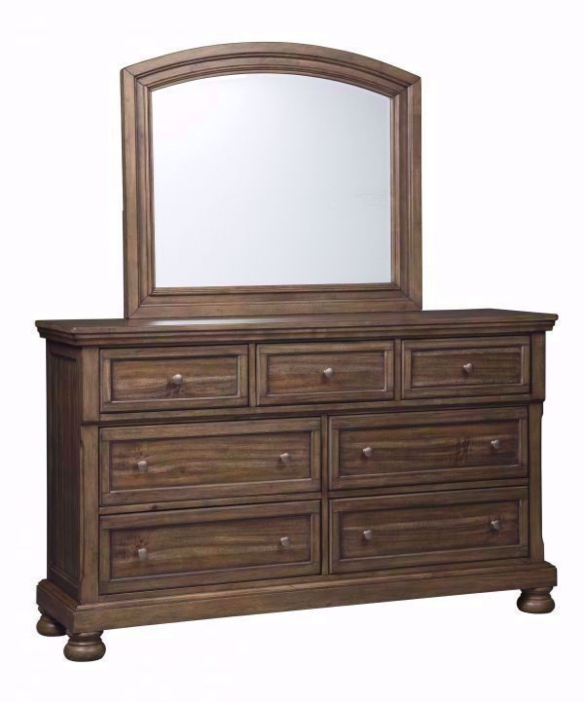 Tobacco Brown Flynnter Dresser with Mirror by Ashley Furniture at an Angle | Home Furniture Plus Mattress