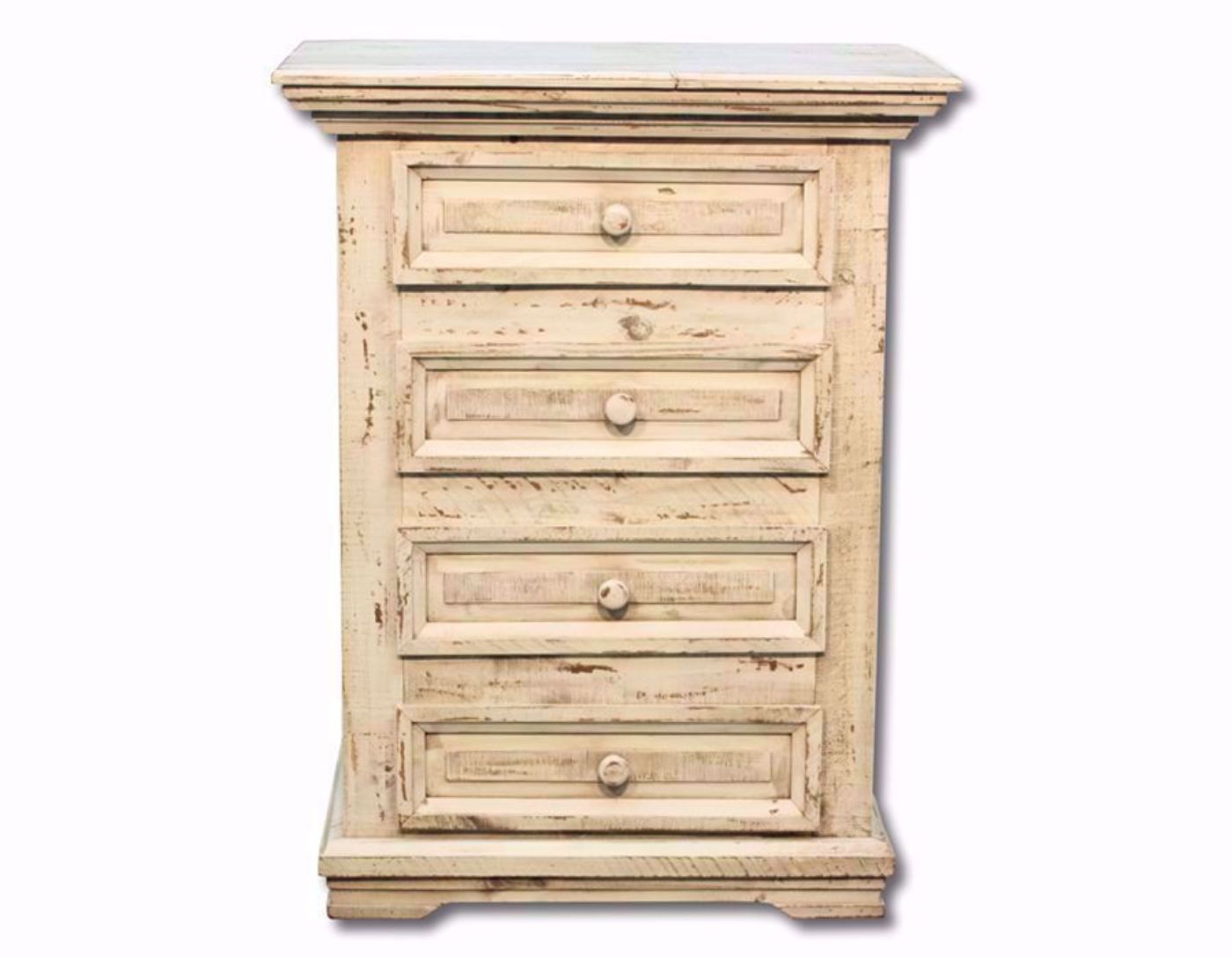 Vintage White Jasper Four Drawer Nightstand Facing Front | Home Furniture Plus Mattress
