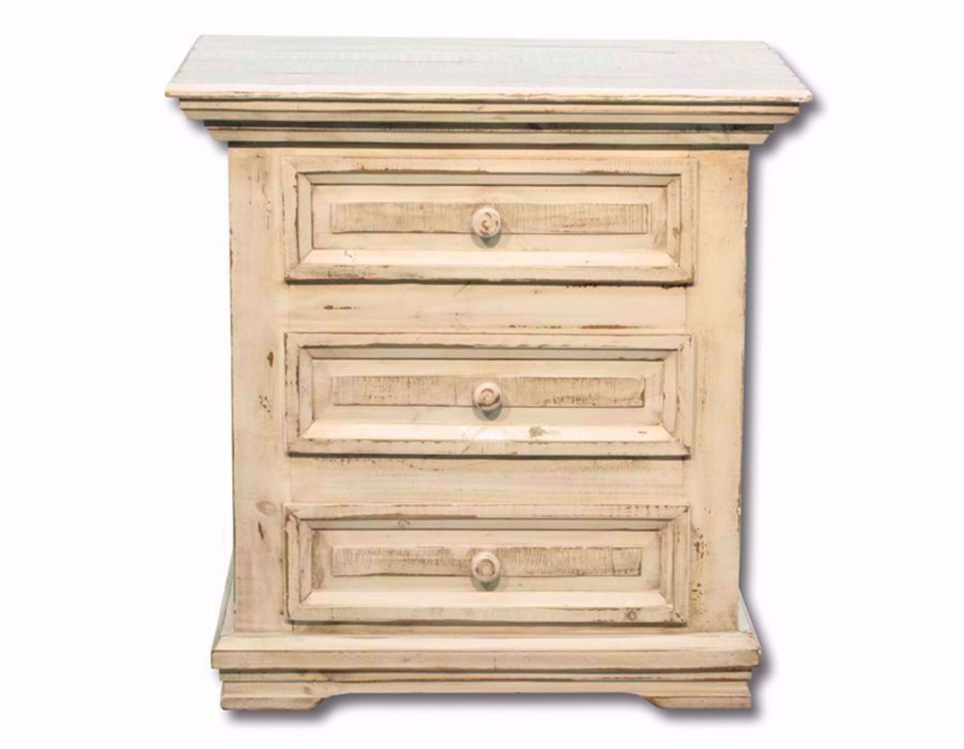 Vintage White Jasper Three Drawer Nightstand Facing Front | Home Furniture Plus Mattress