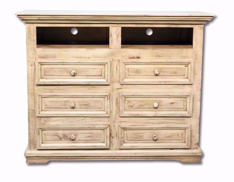 Distressed White Jasper TV Bedroom Chest Facing Front | Home Furniture Plus Mattress