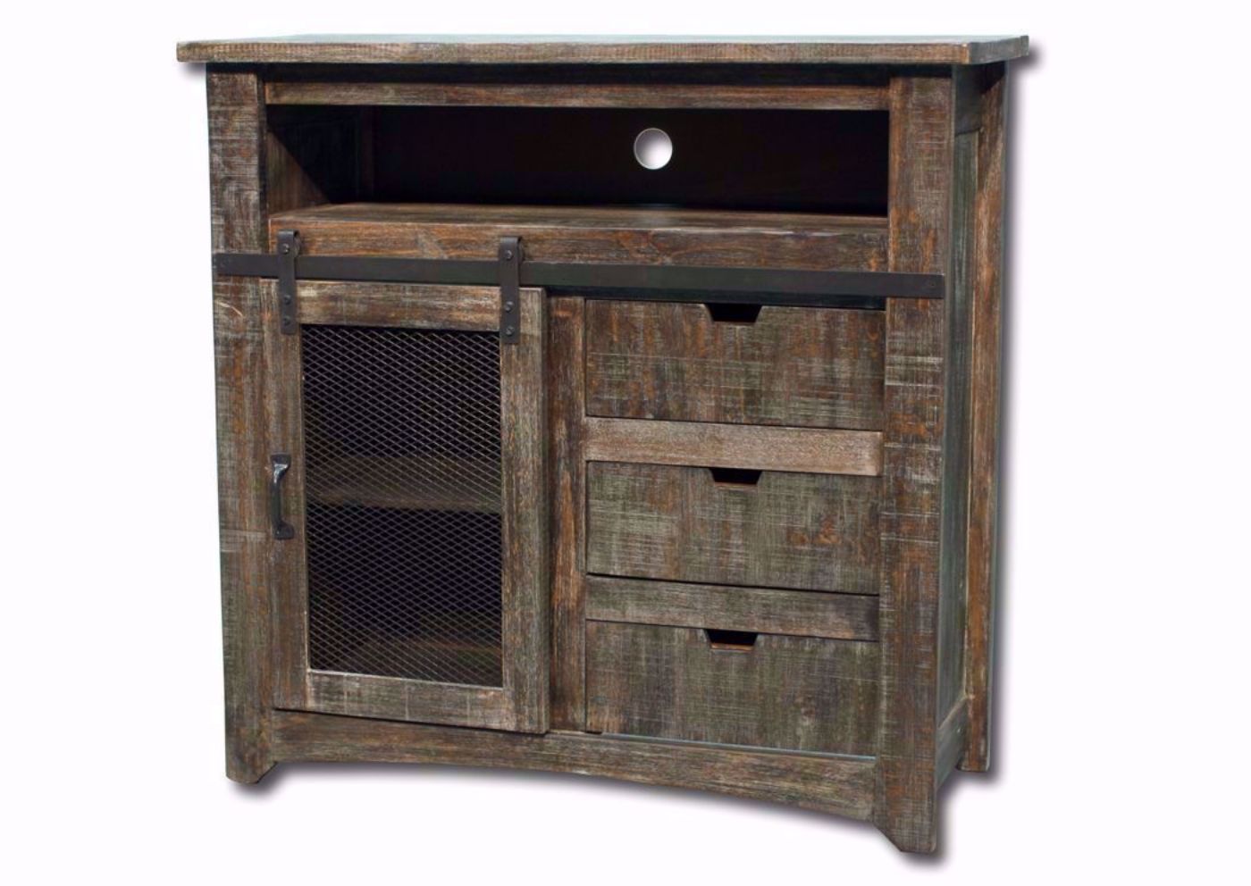 Distressed Brown Canyon TV Chest at an Angle | Home Furniture Plus Mattress