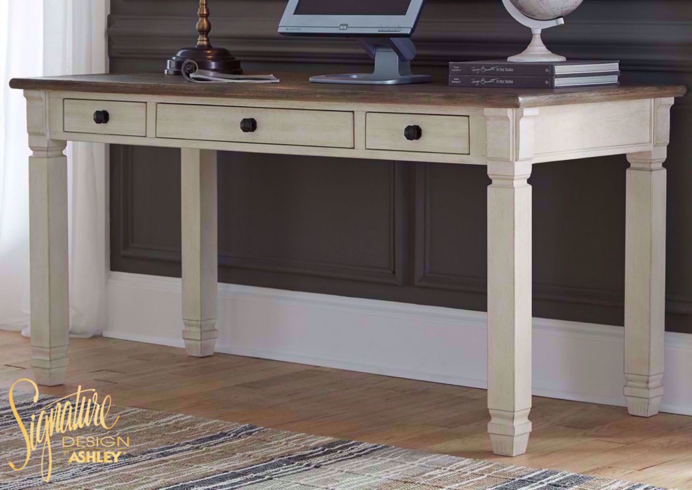Bolanburg Desk by Ashley Furniture with Off White Base and Brown Desk Top | Home Furniture Plus Bedding