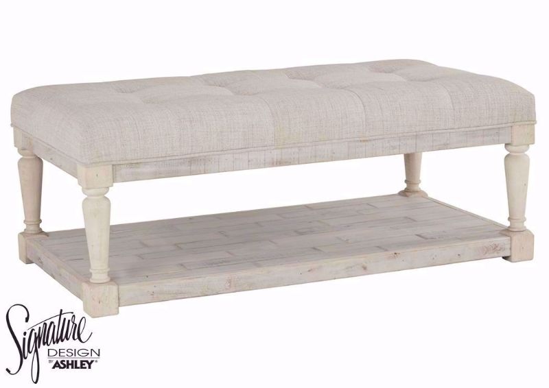 White Shawnalore Upholstered Top Coffee Table with Open Storage on Bottom | Home Furniture Plus Bedding