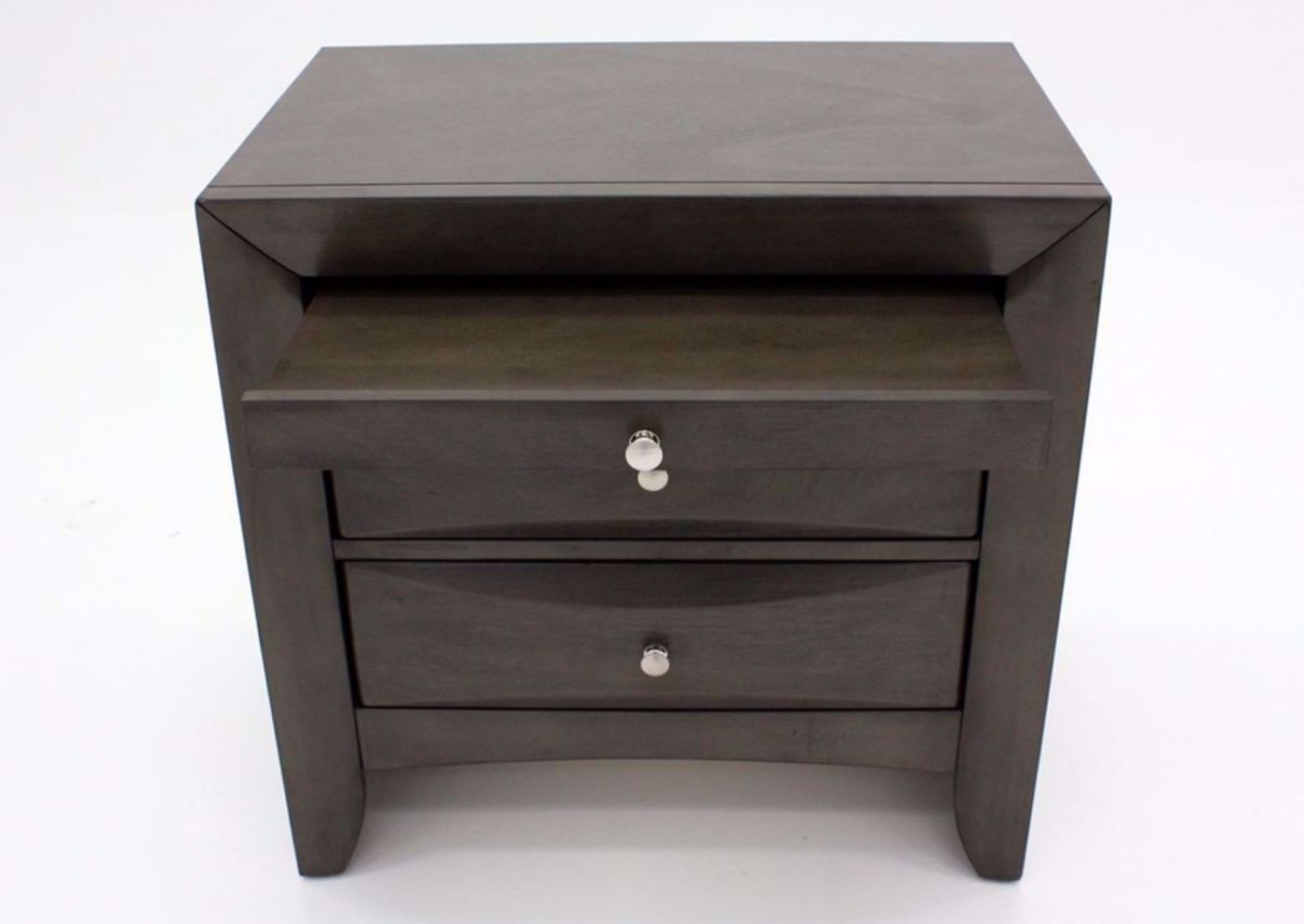 Emily Nightstand, Gray, Pull Out Shelf Open | Home Furniture Plus Mattress