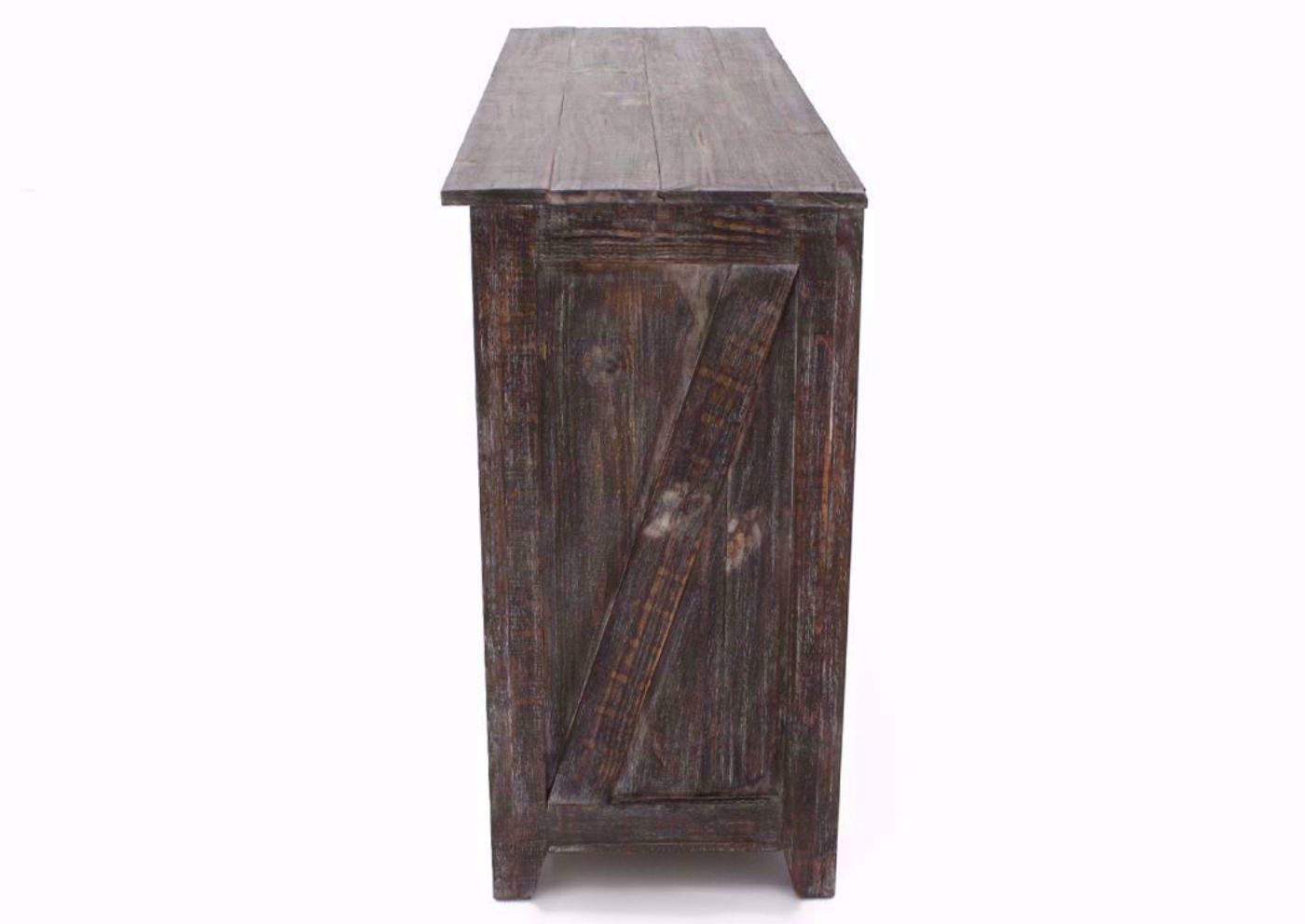 Rustic Brown Midland Sofa/Console Table Showing the Side View | Home Furniture Plus Rustic Brown Midland Sofa/Console Table at an Angle With the Door Left | Home Furniture Plus Bedding
