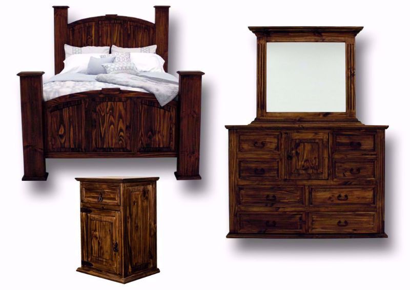 Rustic Brown Amarillo Bedroom Set. Includes Queen Bed, Dresser With Mirror and 1 Nightstand | Home Furniture Plus Mattress