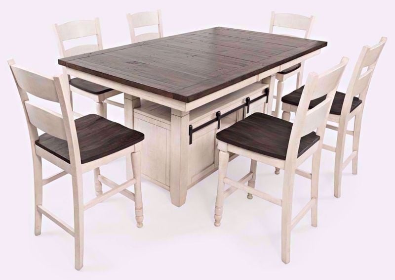 Rustic Brown and White Madison County 7 Piece Counter Height Dining Table Set at an Angle | Home Furniture Plus Bedding