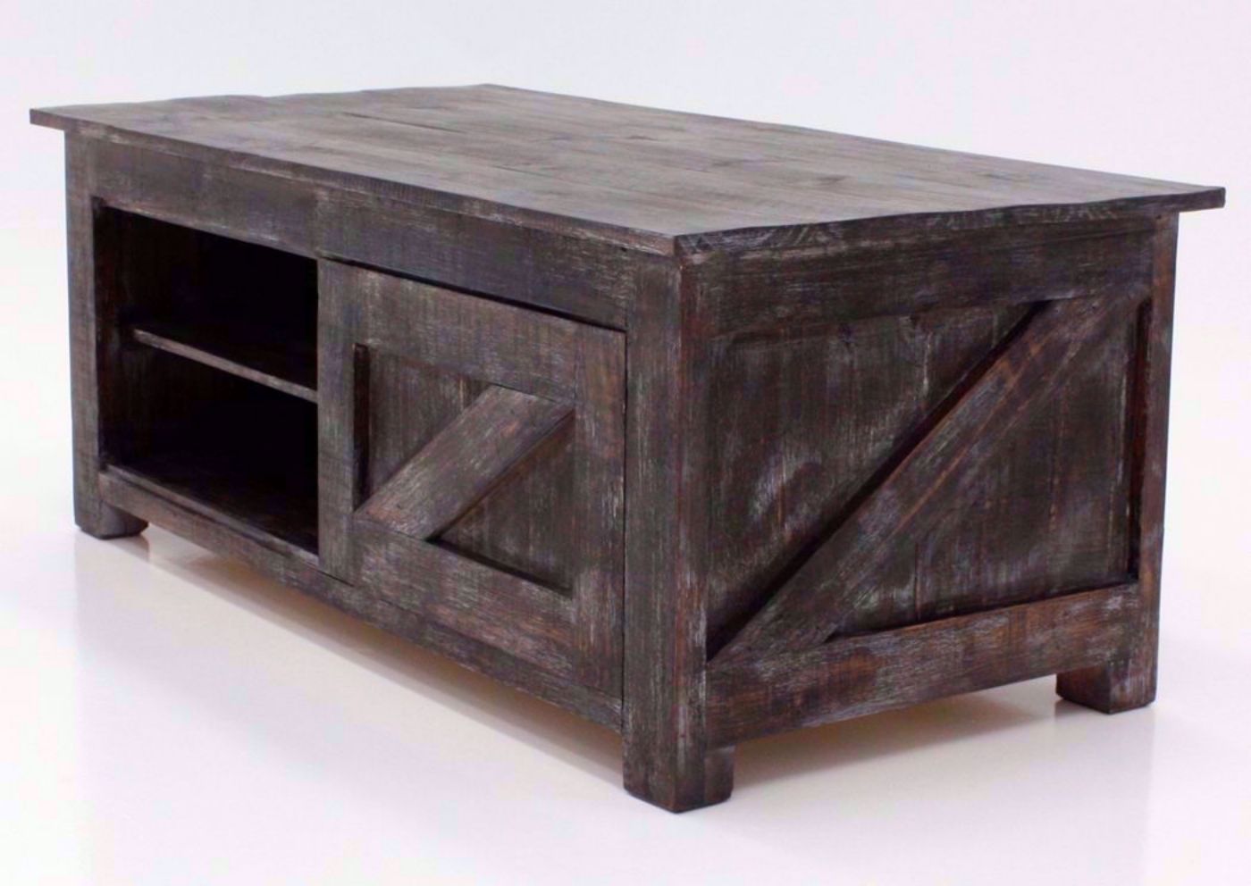 Rustic Brown Midland Coffee Table, Brown at an Angle with the Door to the Right | Home Furniture Plus Mattress