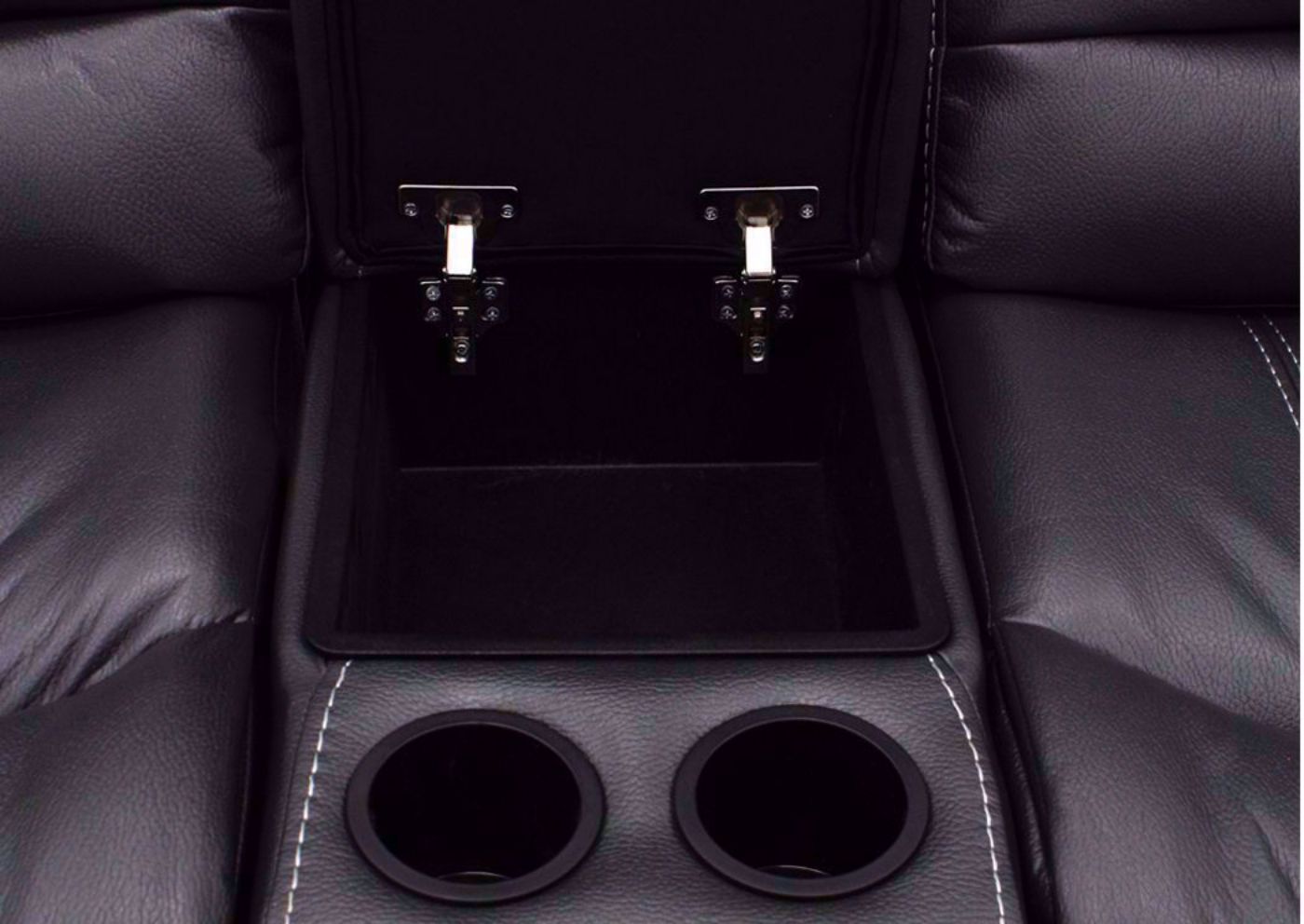 Gray Torino Reclining Loveseat Storage Console Detail | Home Furniture Plus Bedding