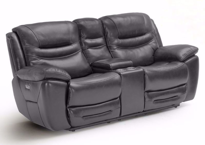 Slightly Angled View of the Dallas POWER Reclining Loveseat with Gray Leather Upholstery | Home Furniture Plus Bedding
